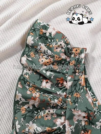 LEZONKIDS - 2024 Hot Sale Ruffle Trim Sleeveless Round Neck Floral Print A Line Short Dress for girls